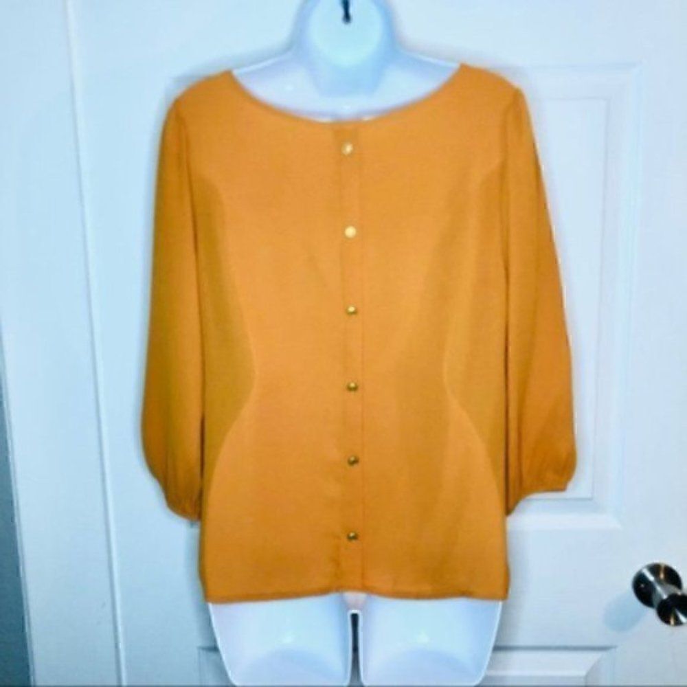 Brenda’s Button Back Blouse Mustard Yellow S - Picture 5 of 9